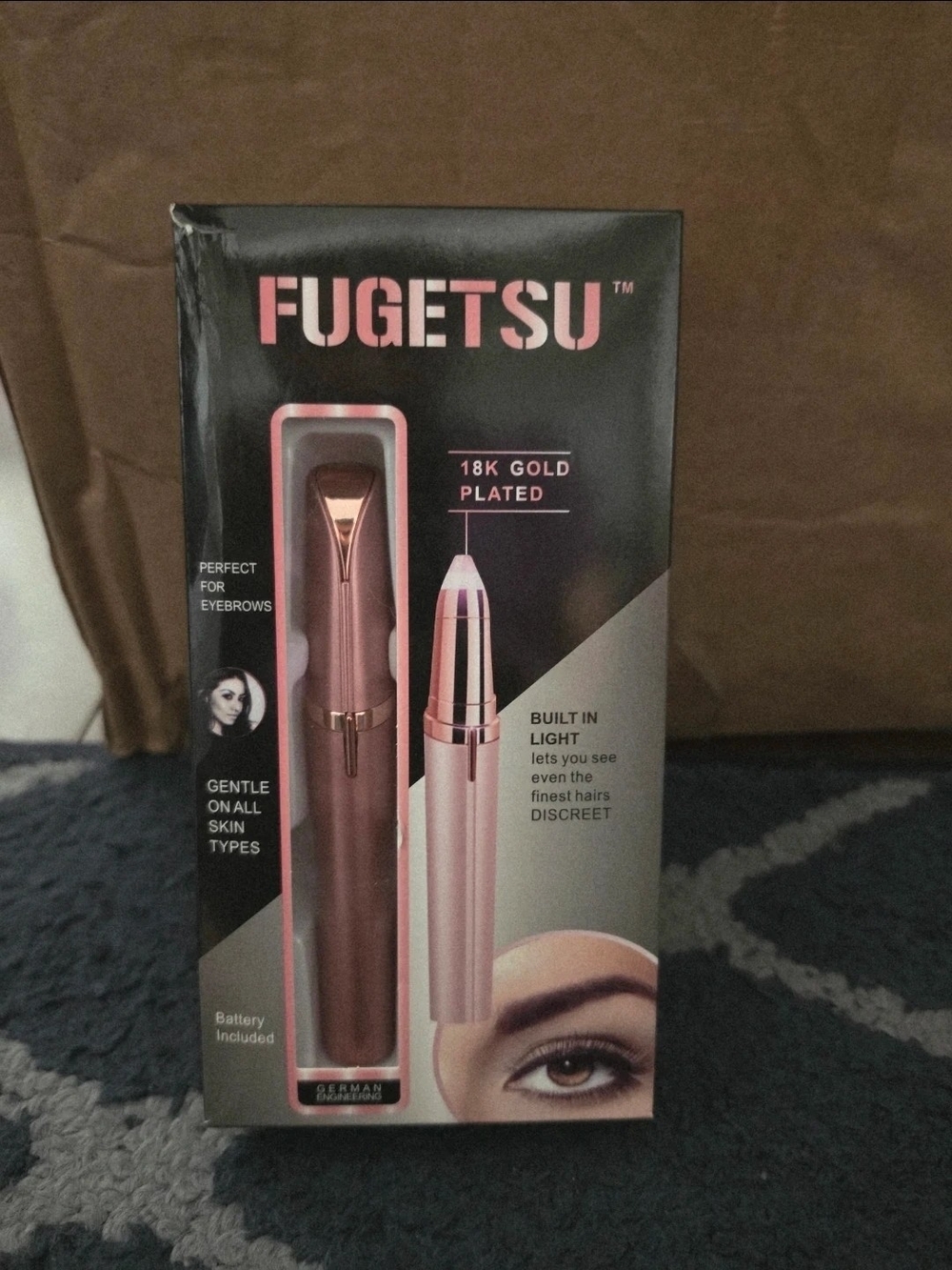 18K Gold Plated Rose Trimmer for Eyebrows with Built-In Light
